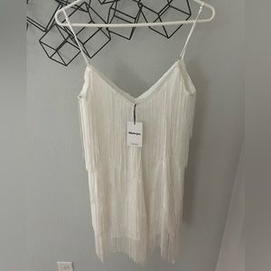 NWT SHOWPO SIOFRA MINI DRESS - ZIG ZAG FRINGE DRESS IN WHITE